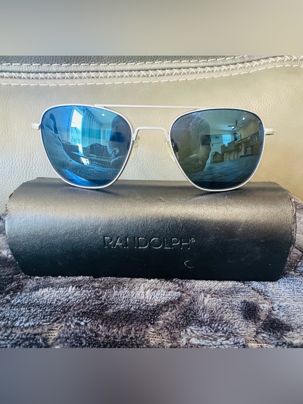 Randolph Aviator Polarized Sunglasses Matte Chrome Blue Mirror 56mm Made in
USA
